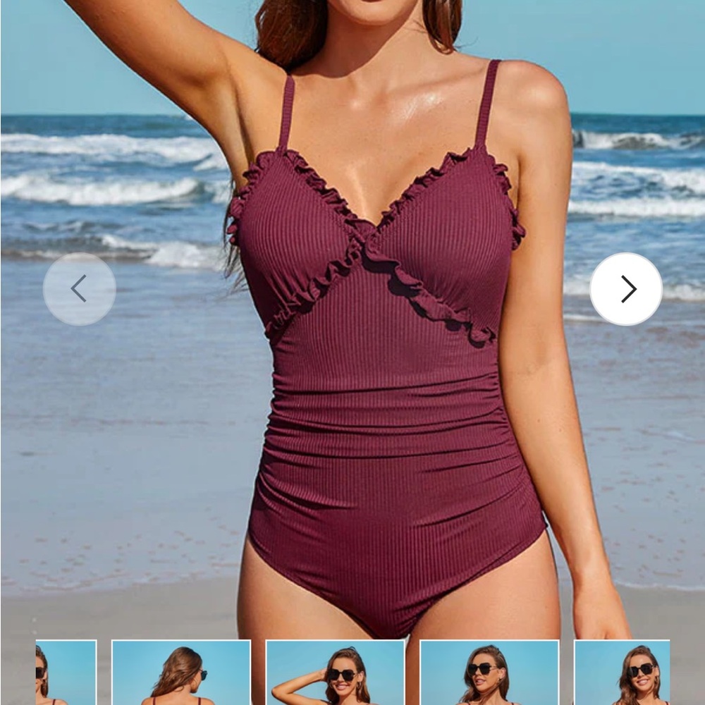 Burgundy Ruffled Swimsuit